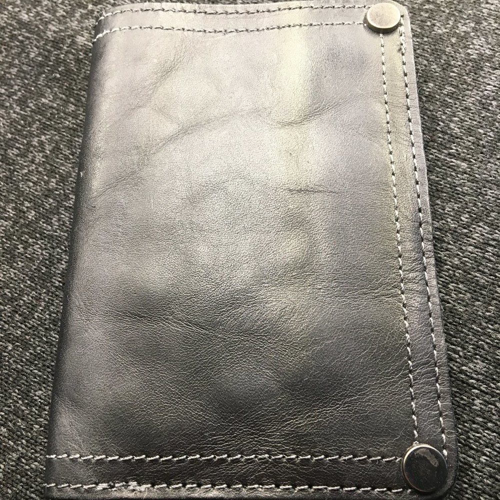 Black Leather Snap Wallet With Zipper Pocket